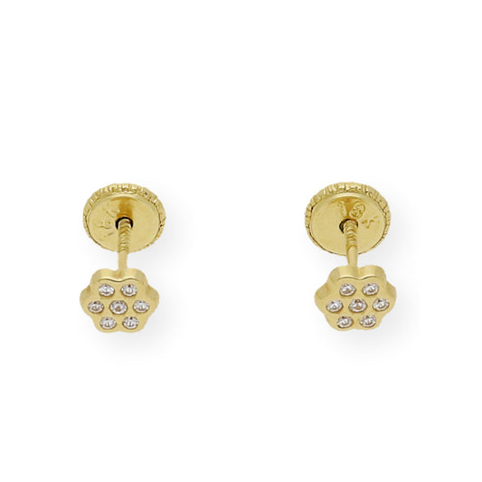 Pendientes bebé flor Oro amarillo 18K y circonitas