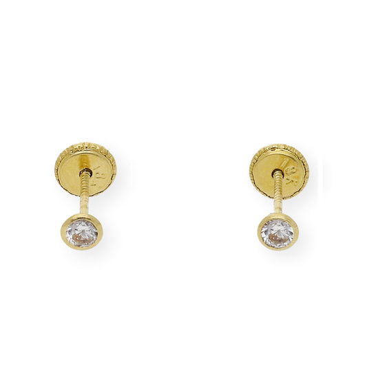 Pendientes bebé chatón y circonita  Oro amarillo 18K