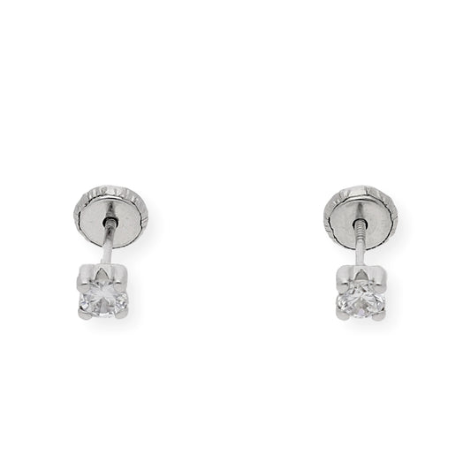 Pendientes de oro blanco 3.00mm de cuatro patillas circonitas