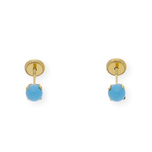 Pendientes Bebé Oro y Turquesas de 4 mm en Garra