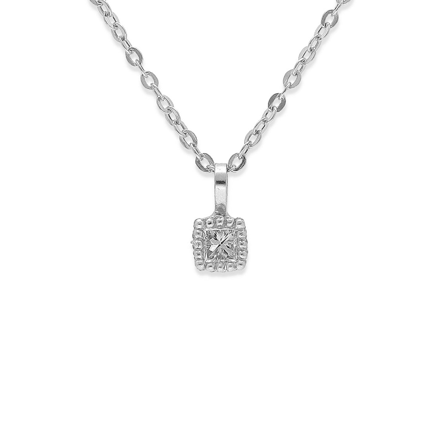 Collar con Colgante de Oro Blanco 18k y Diamante Central Modelo Firenze