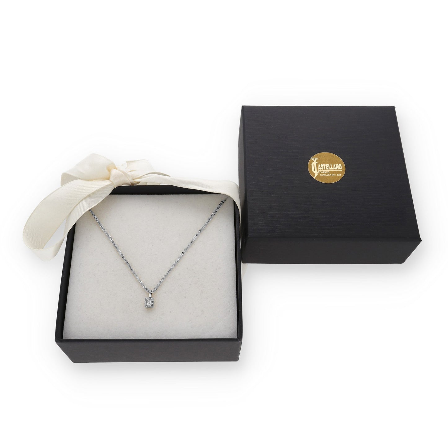 Collar con Colgante de Oro Blanco 18k y Diamante Central Modelo Firenze