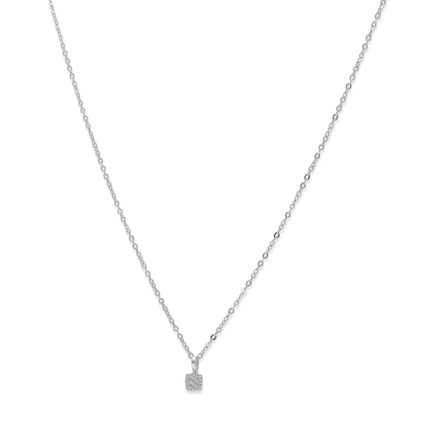 Collar con Colgante de Oro Blanco 18k y Diamante Central Modelo Firenze