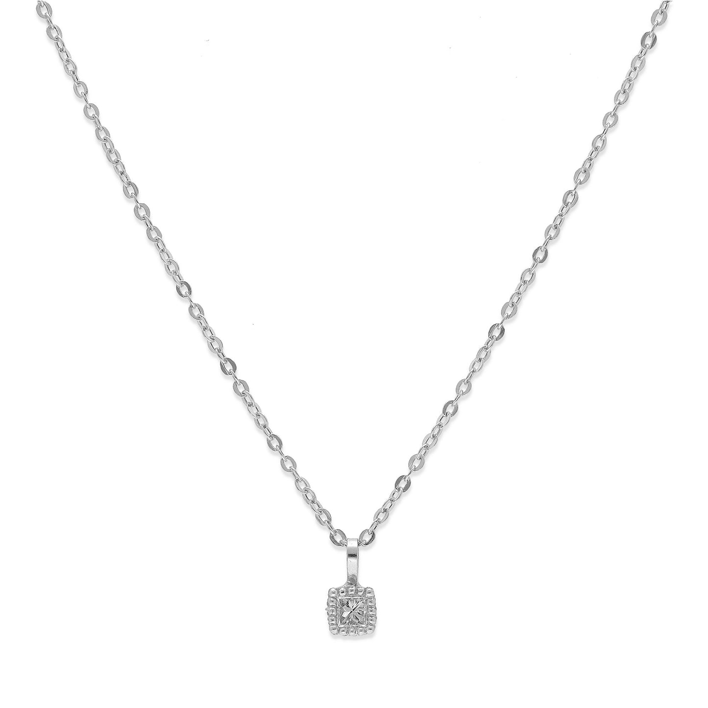Collar con Colgante de Oro Blanco 18k y Diamante Central Modelo Firenze