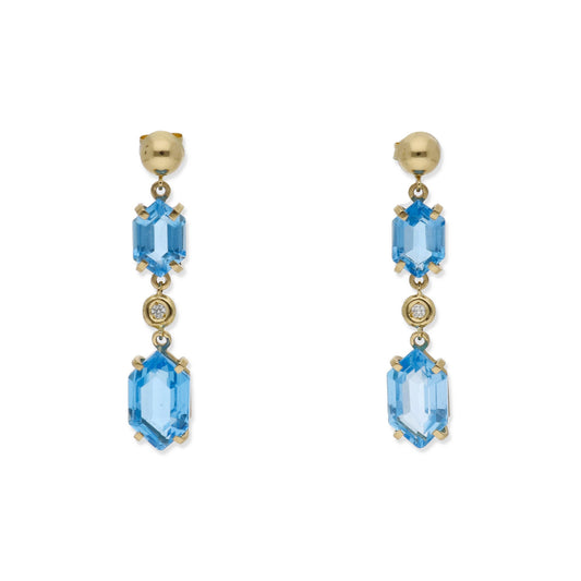 Pendientes Fantasía con Topacios Azules y Diamantes en Oro 18k