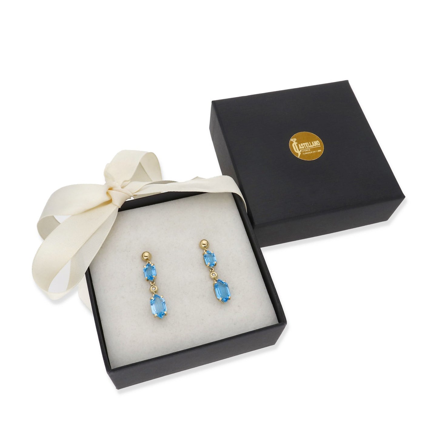 Pendientes Fantasía con Topacios Azules y Diamantes en Oro 18k