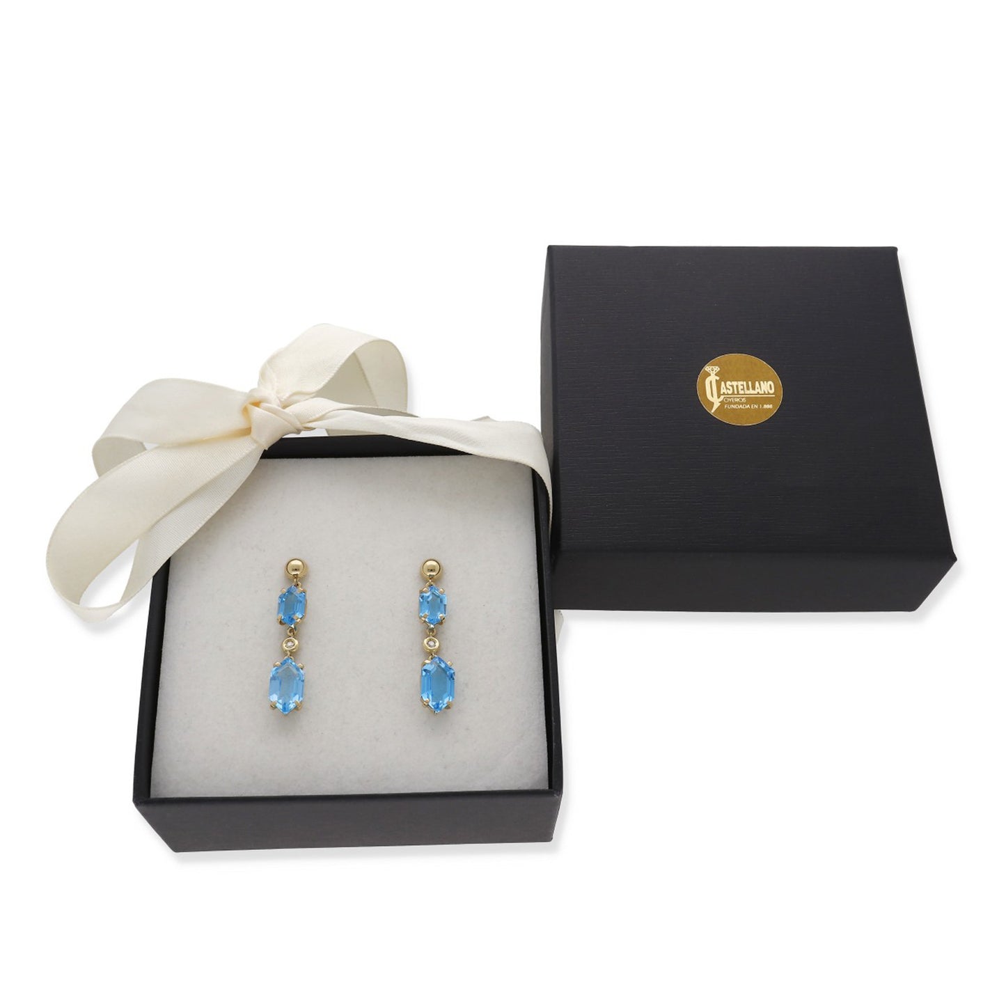Pendientes Fantasía con Topacios Azules y Diamantes en Oro 18k