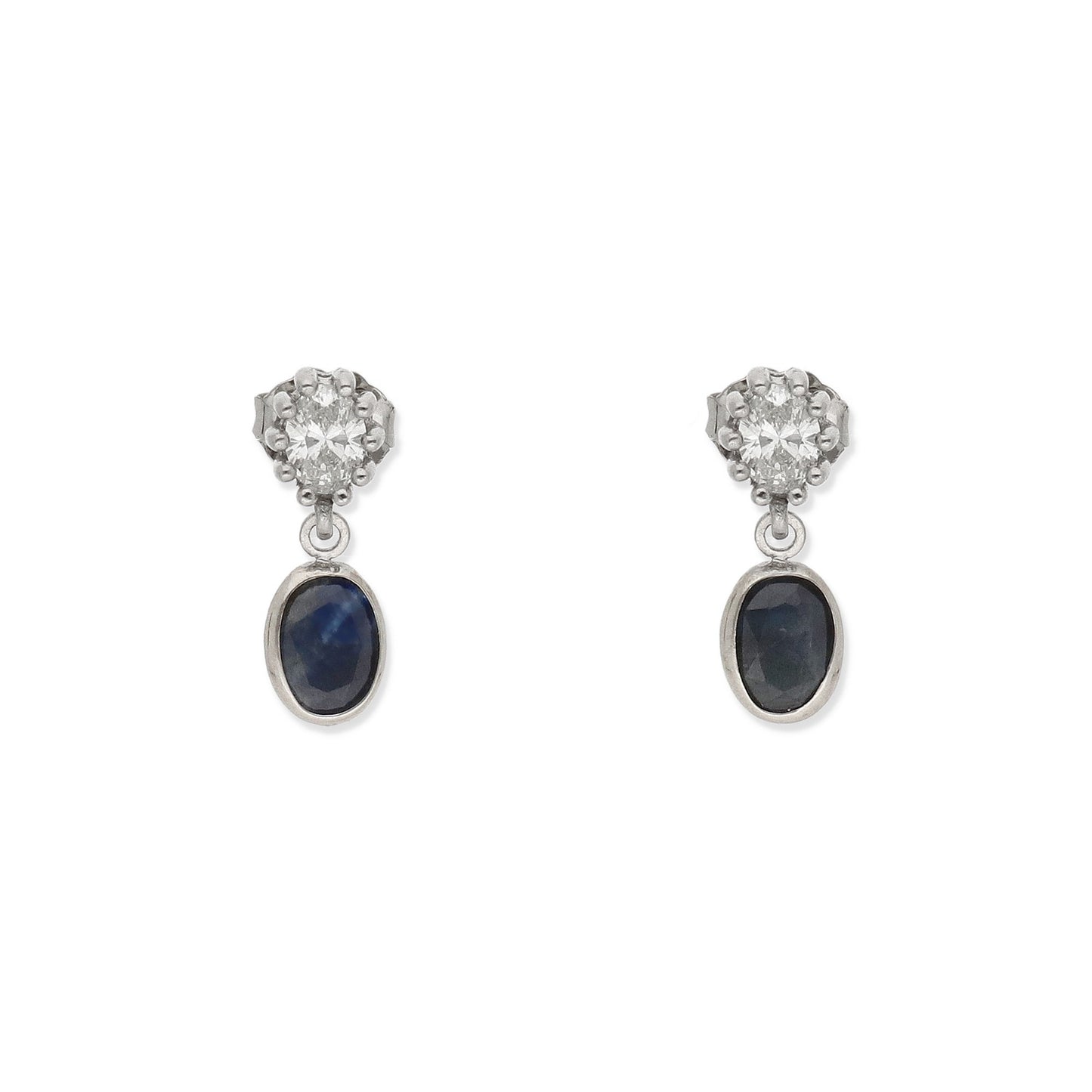 Pendientes Fiona de Oro Blanco 18k con Zafiros y Diamantes
