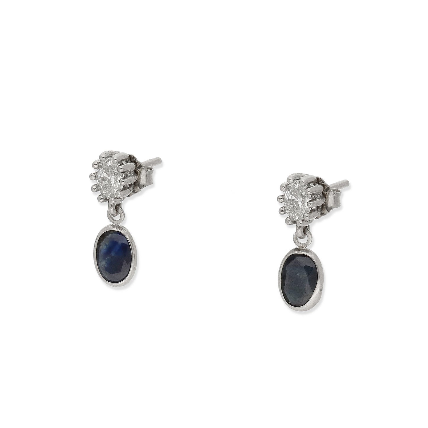 Pendientes Fiona de Oro Blanco 18k con Zafiros y Diamantes