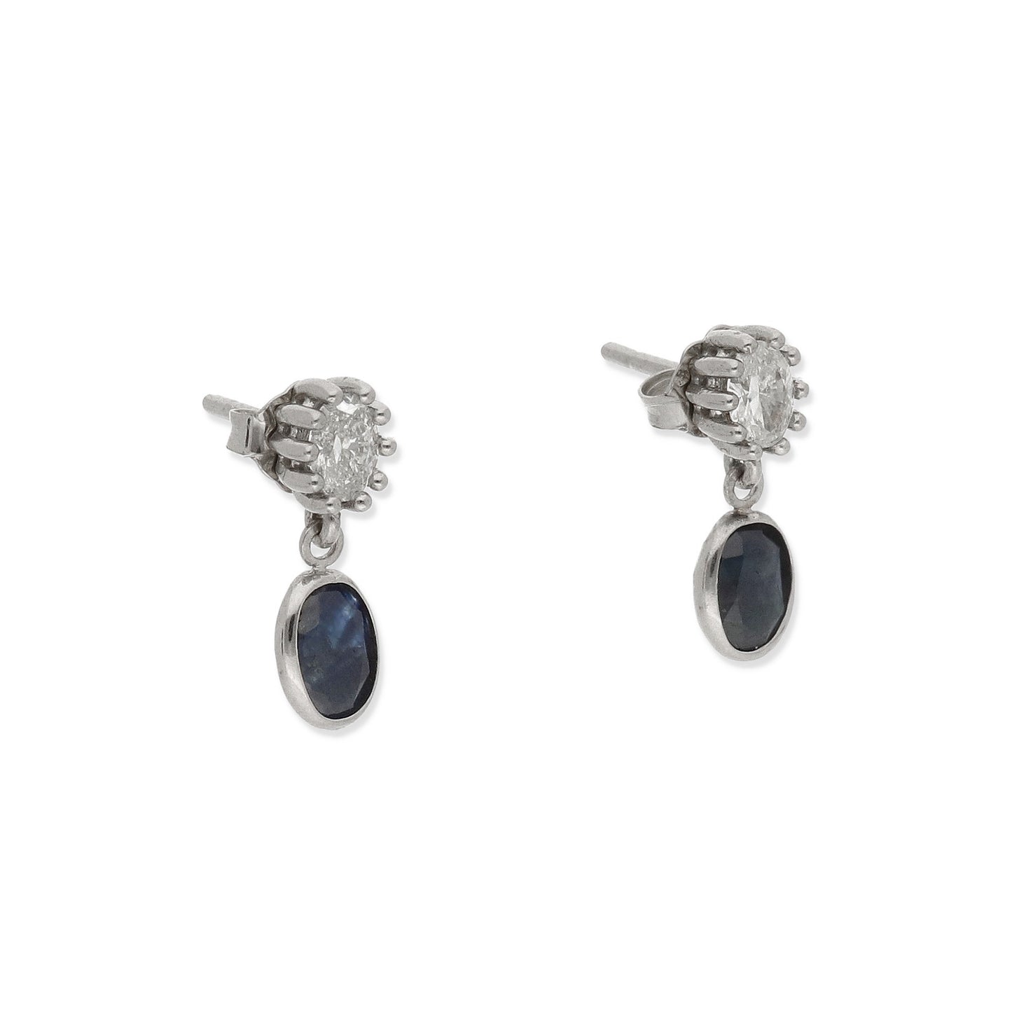 Pendientes Fiona de Oro Blanco 18k con Zafiros y Diamantes