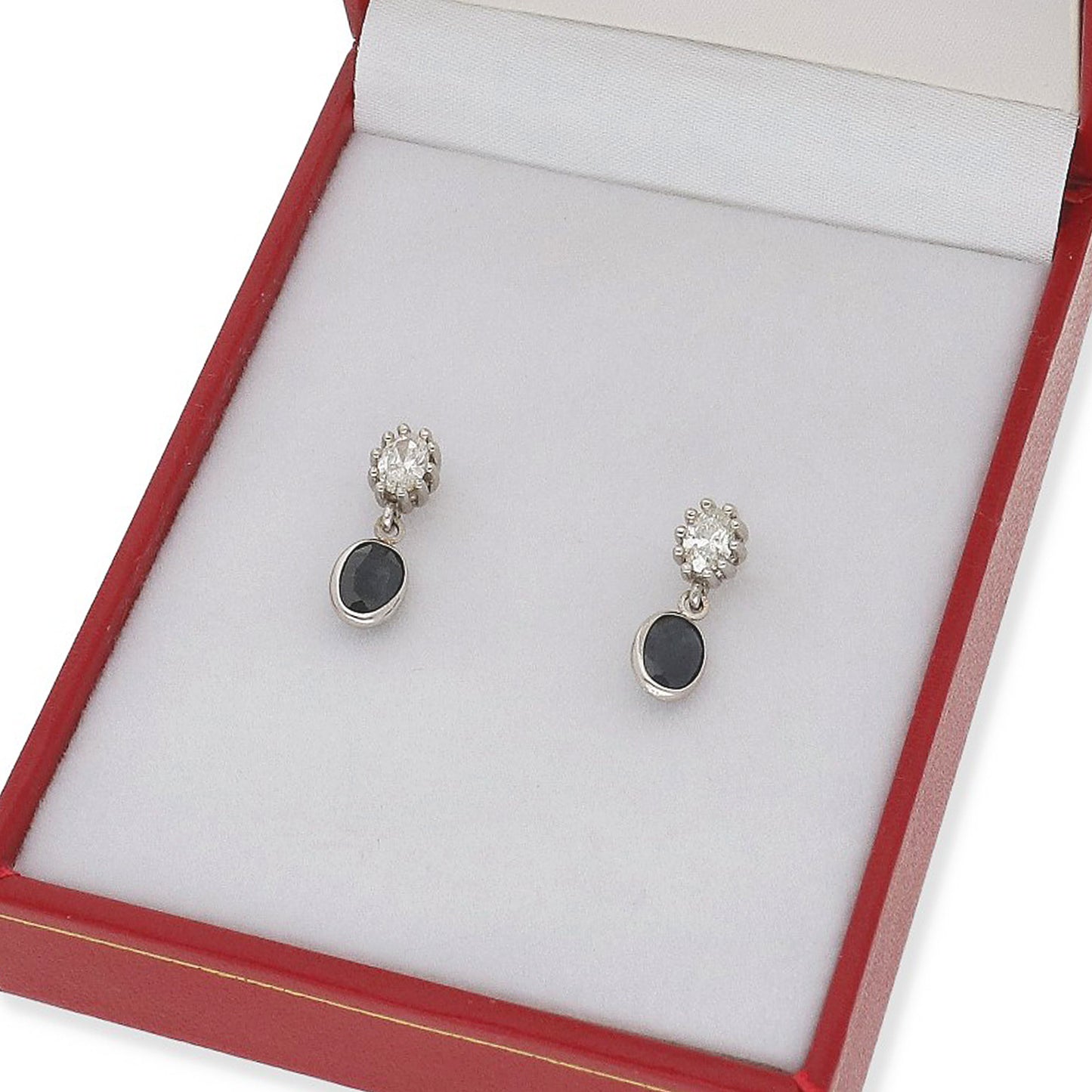 Pendientes Fiona de Oro Blanco 18k con Zafiros y Diamantes