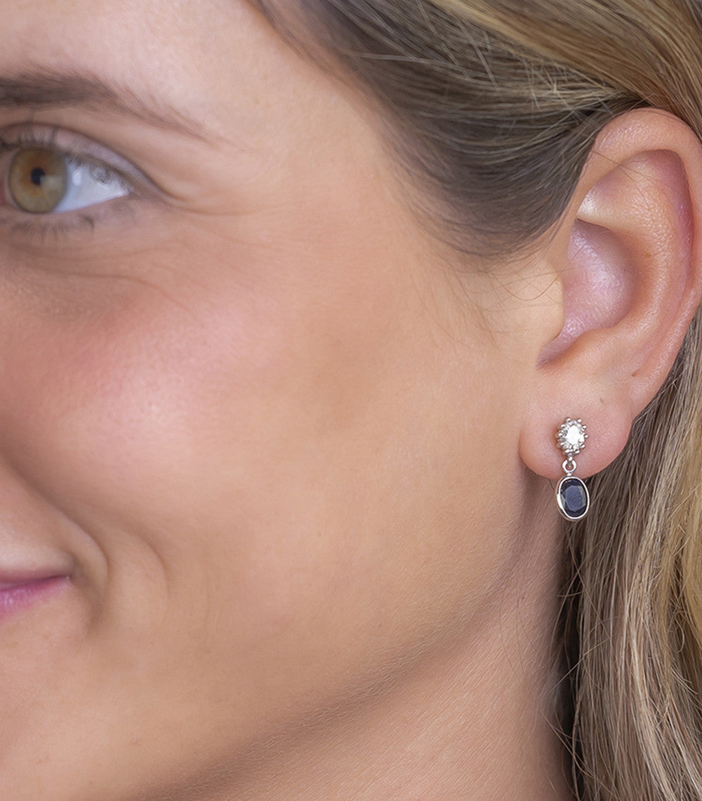 Pendientes Fiona de Oro Blanco 18k con Zafiros y Diamantes