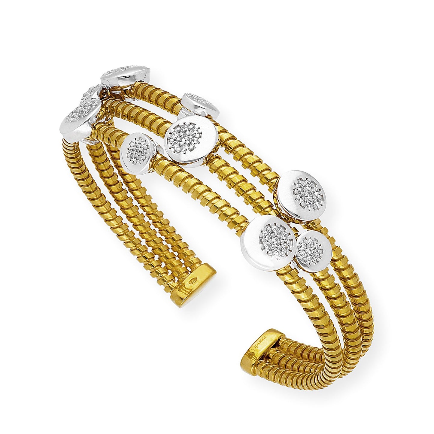 Brazalete Tubo de Gas en Plata 925 con Baño de Oro 18k y Circonitas