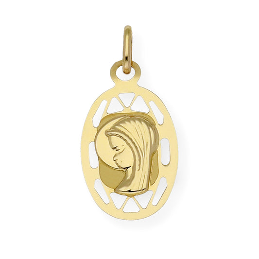 Medalla Virgen Niña de Comunión en Oro 18k Diseño Oval