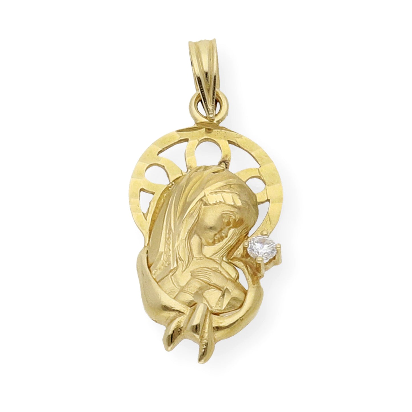 Medalla Virgen Niña de Comunión en Oro 18k y Circonita