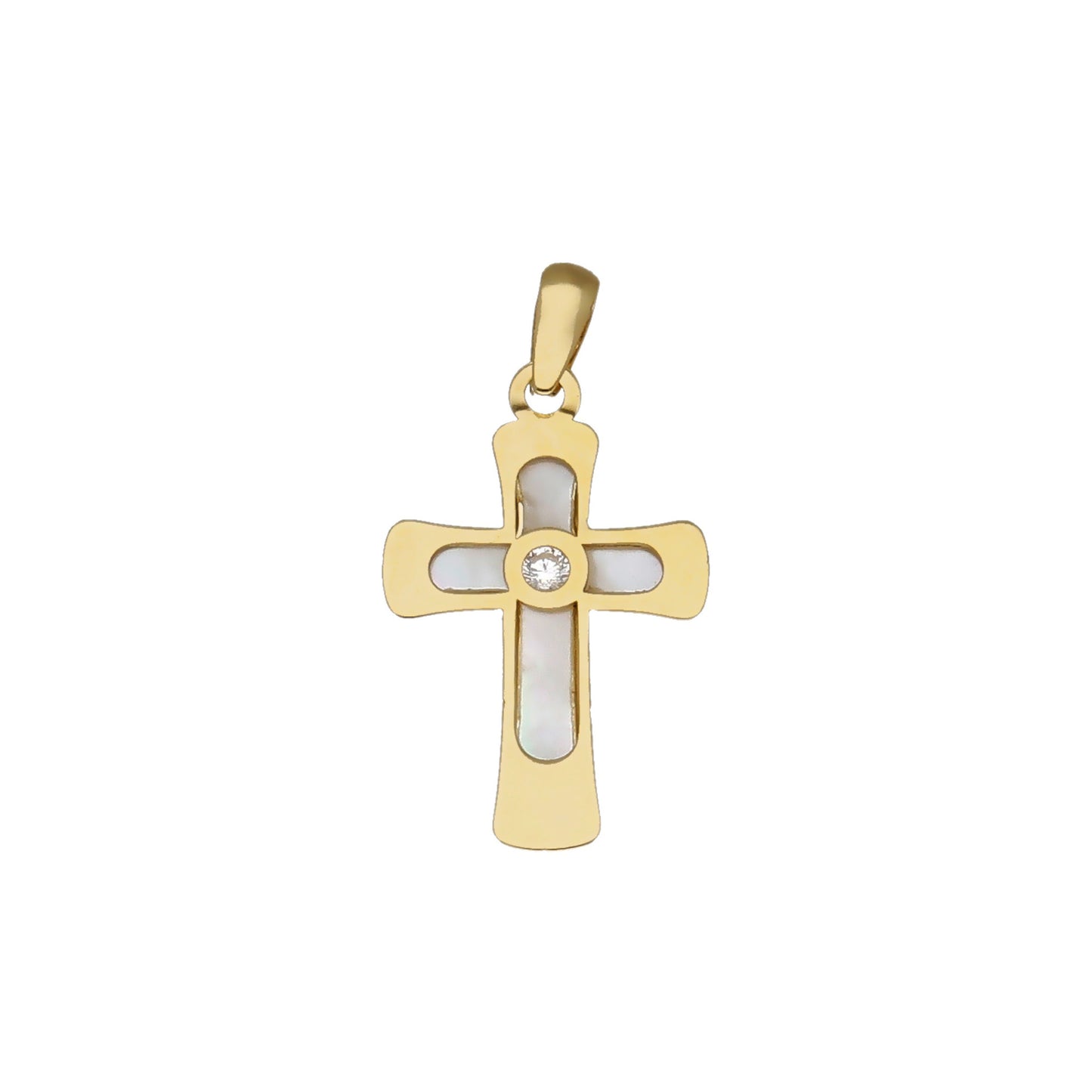Cruz Hades en Oro Amarillo 18 K con Nacar y Circonita