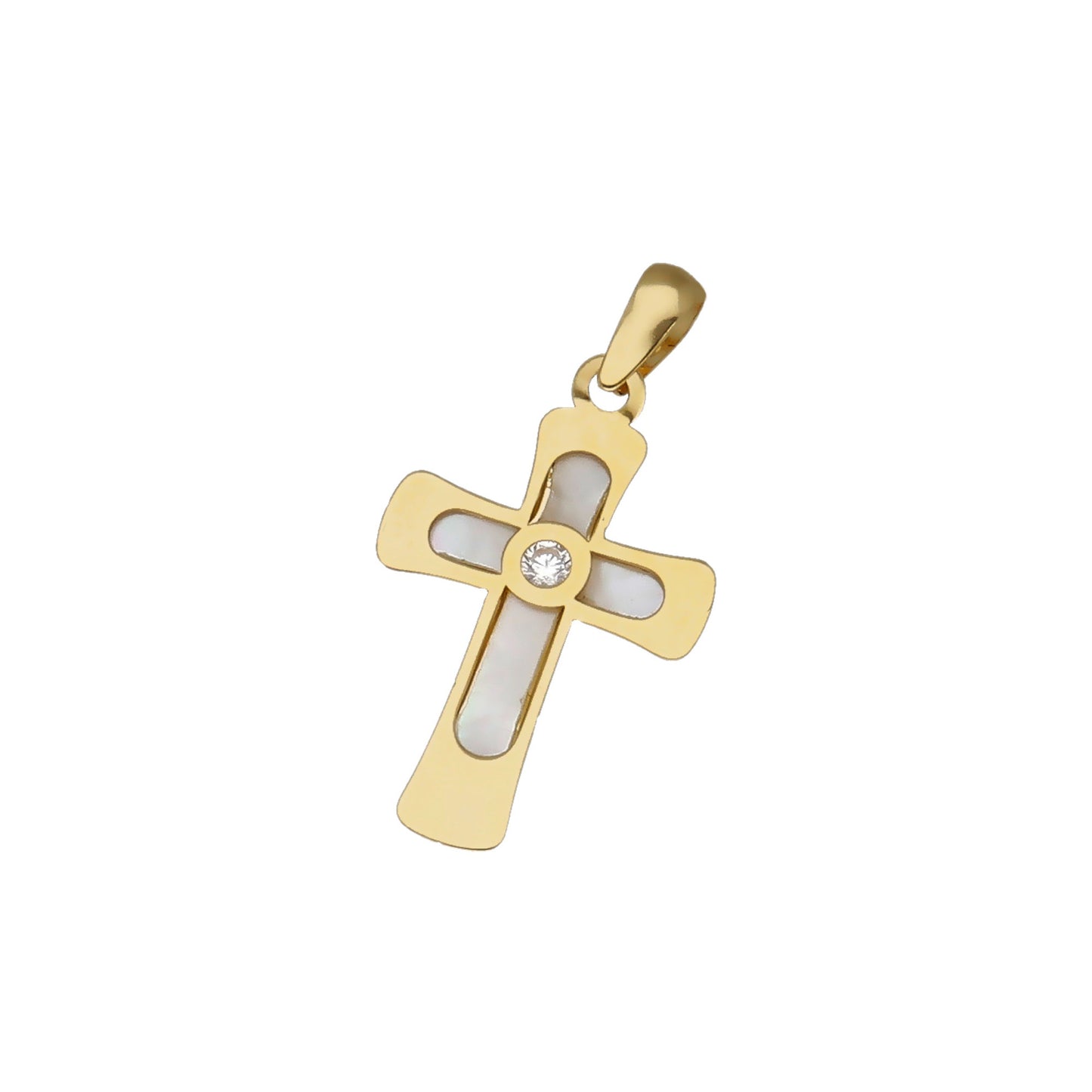 Cruz Hades en Oro Amarillo 18 K con Nacar y Circonita