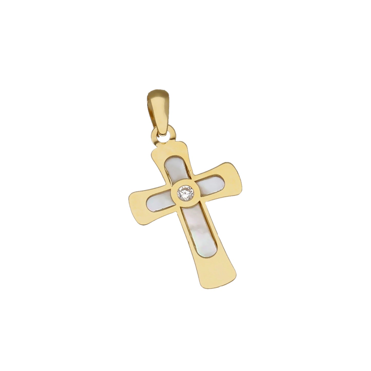 Cruz Hades en Oro Amarillo 18 K con Nacar y Circonita
