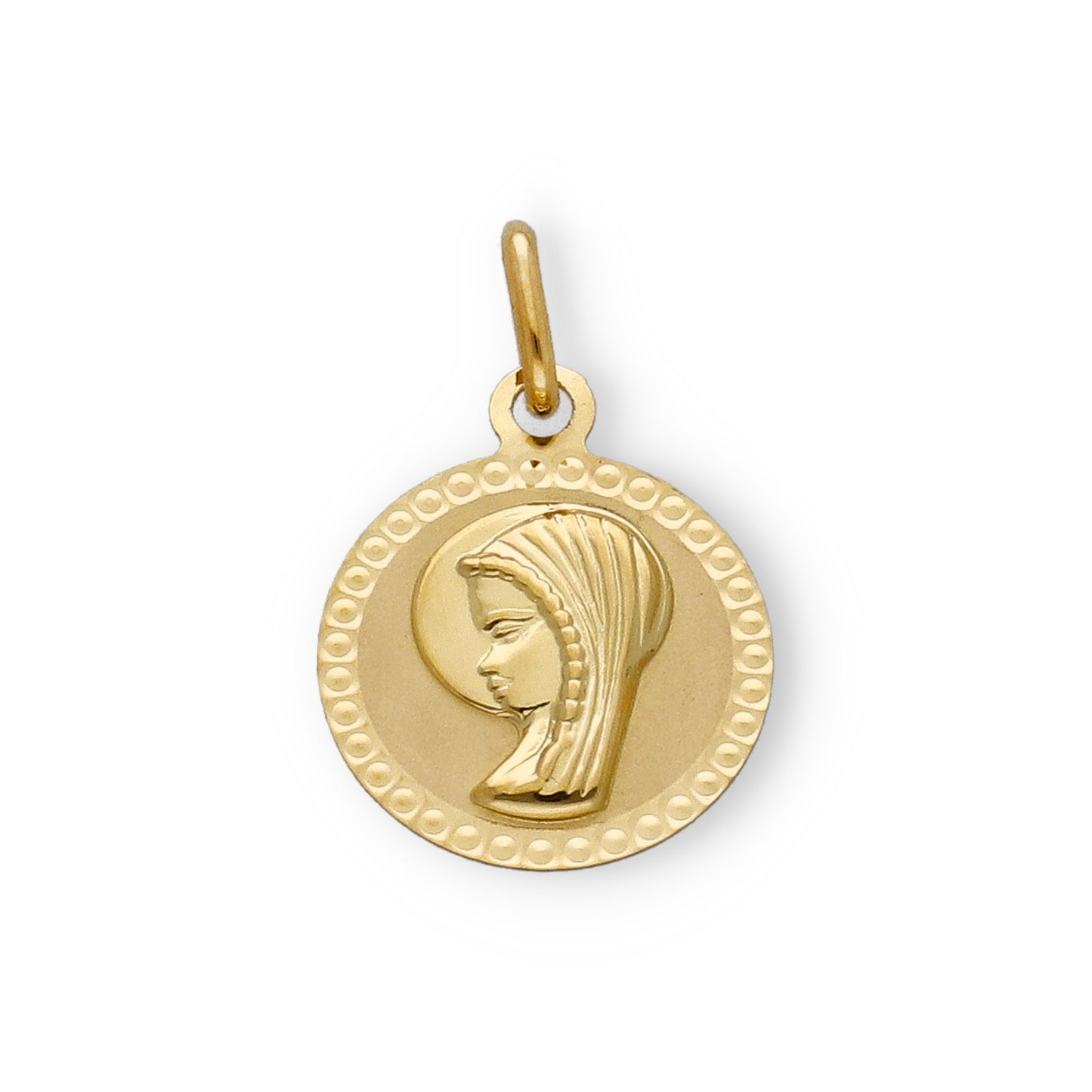 Medalla Virgen Niña María 1ª Comunión Redonda Diamantada 18k