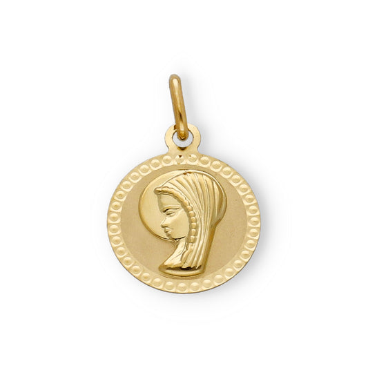 Medalla Virgen Niña María 1ª Comunión Redonda Diamantada 18k