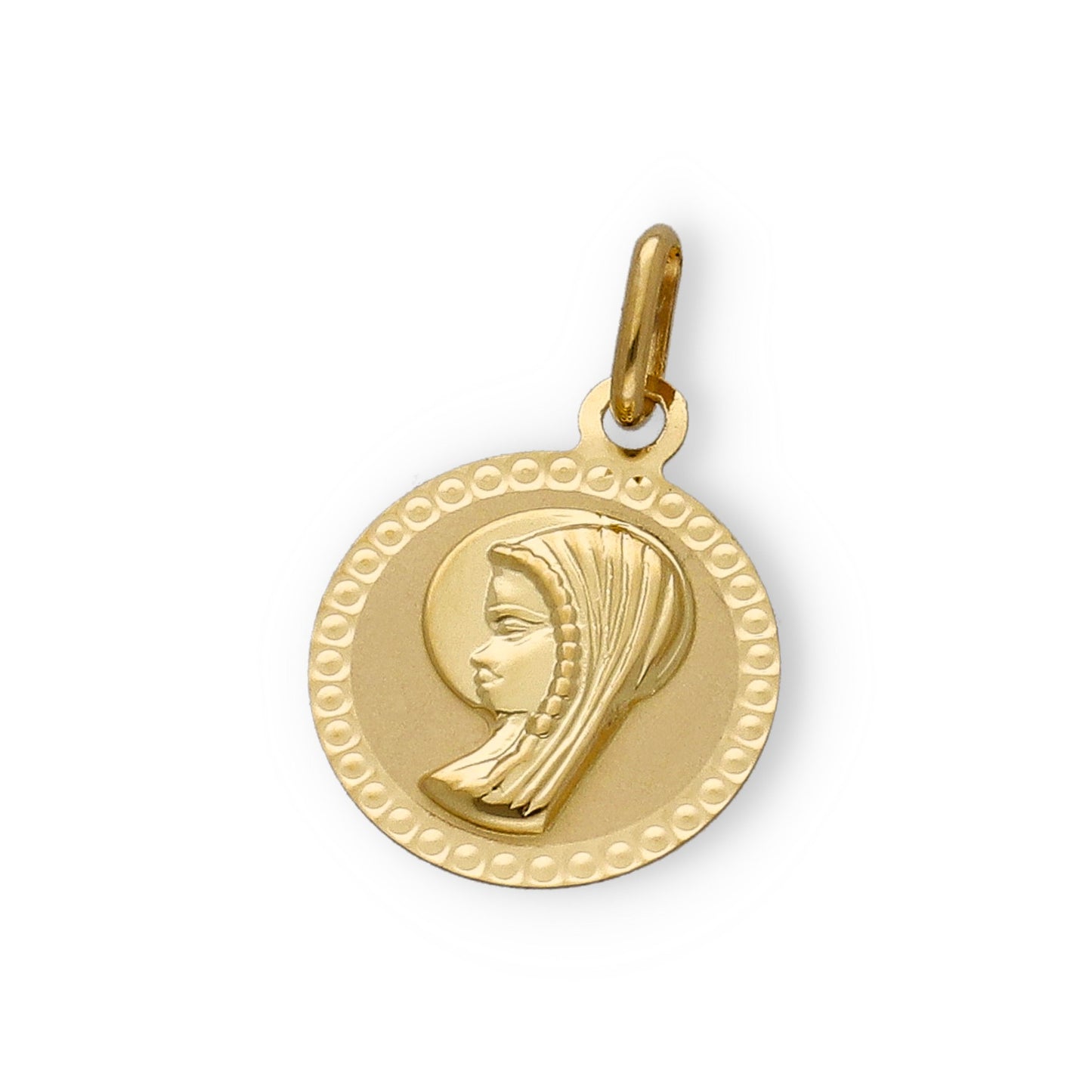 Medalla Virgen Niña María 1ª Comunión Redonda Diamantada 18k