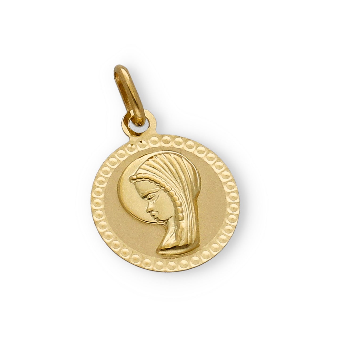 Medalla Virgen Niña María 1ª Comunión Redonda Diamantada 18k