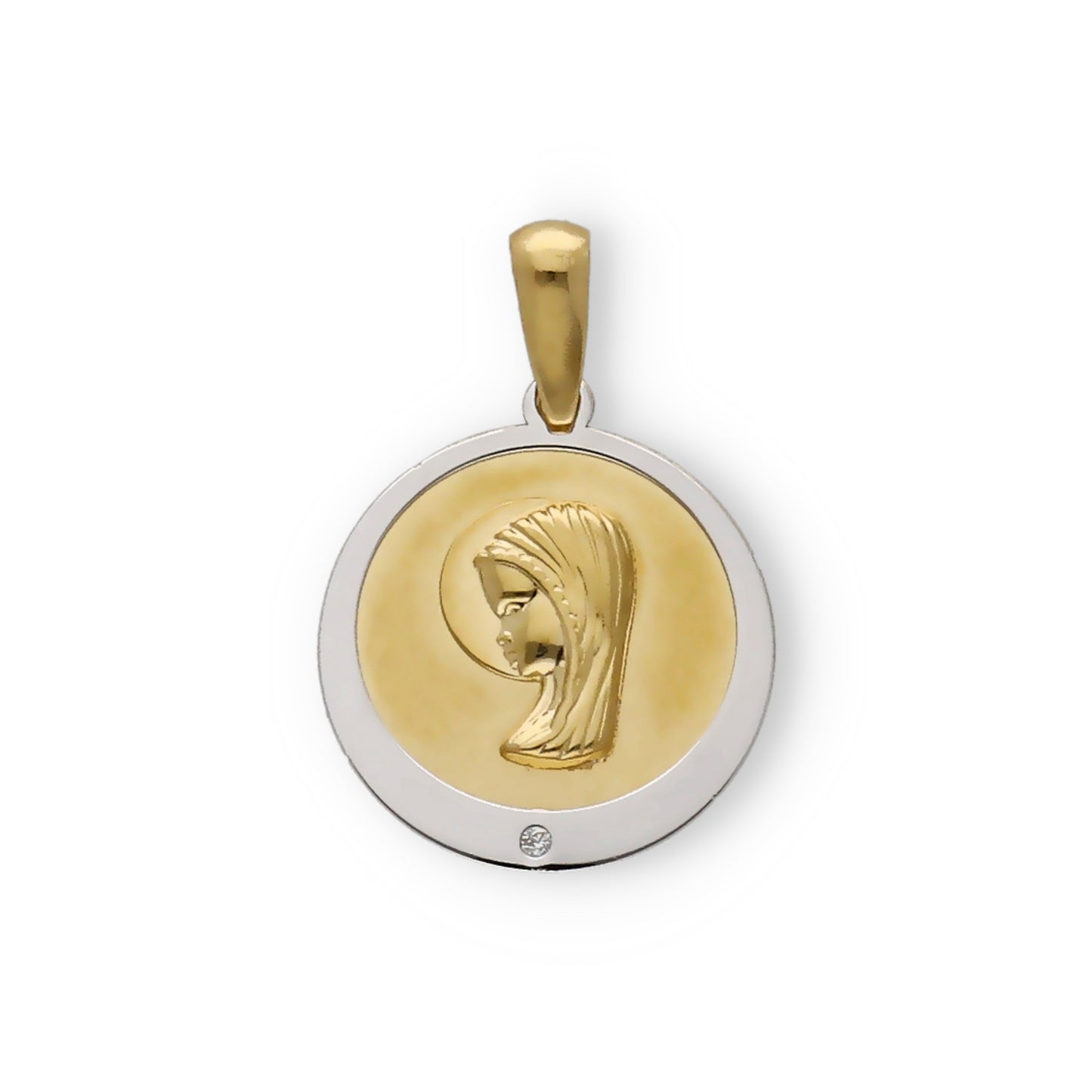 Medalla Virgen Niña María 1ª Comunión Redonda Bicolor 18k