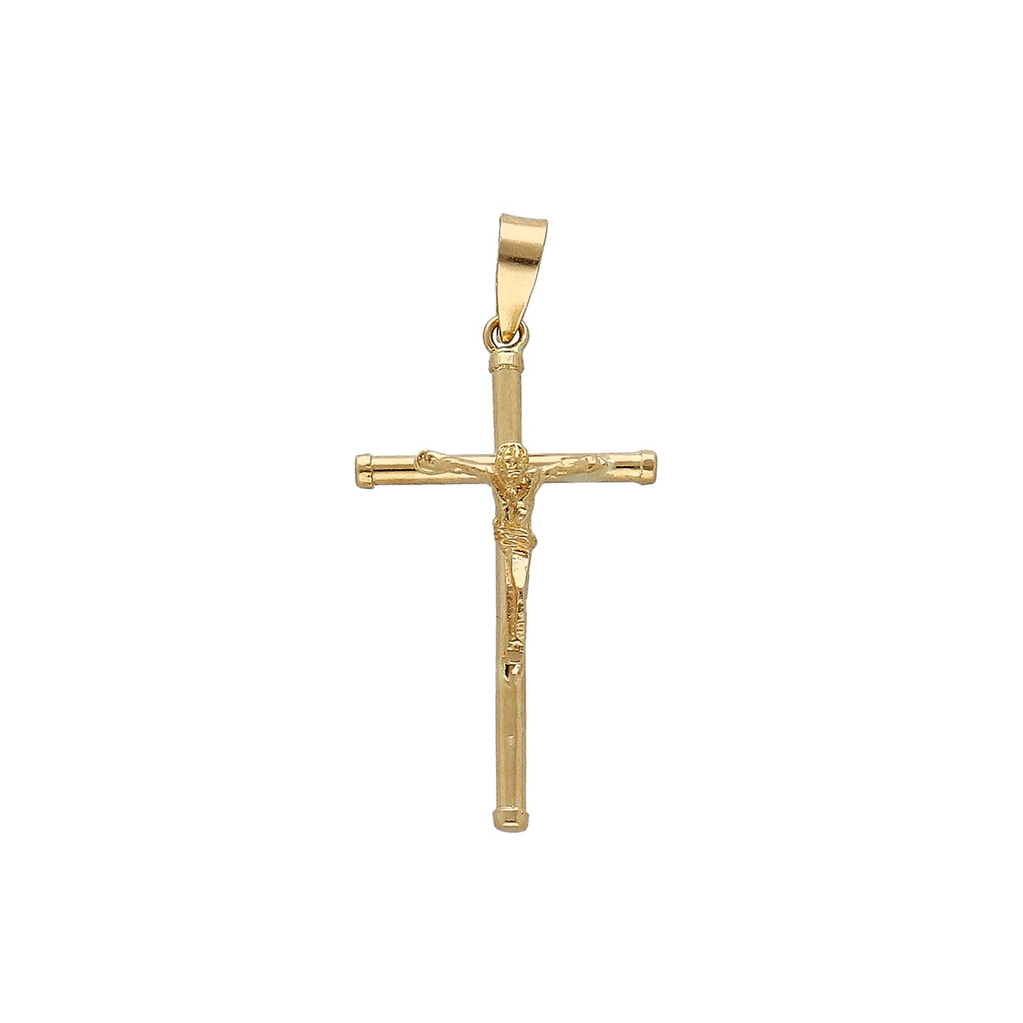 Cruz de Tubo con Remaches y Cristo Inri Mediana en Oro 18K