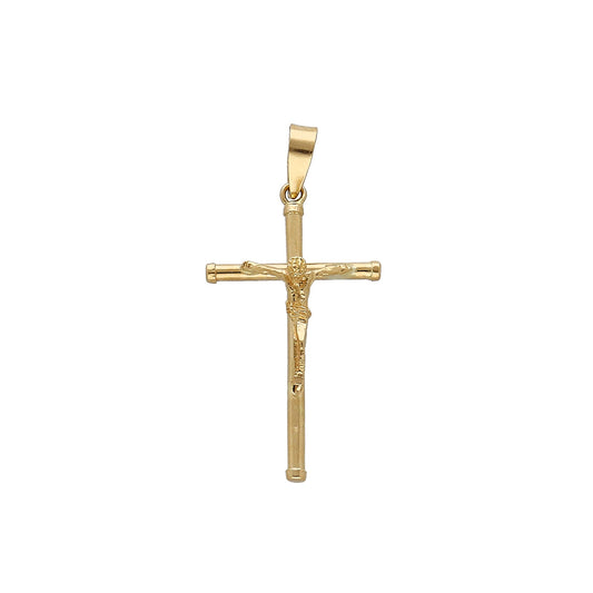 Cruz de Tubo con Remaches y Cristo Inri Mediana en Oro 18K