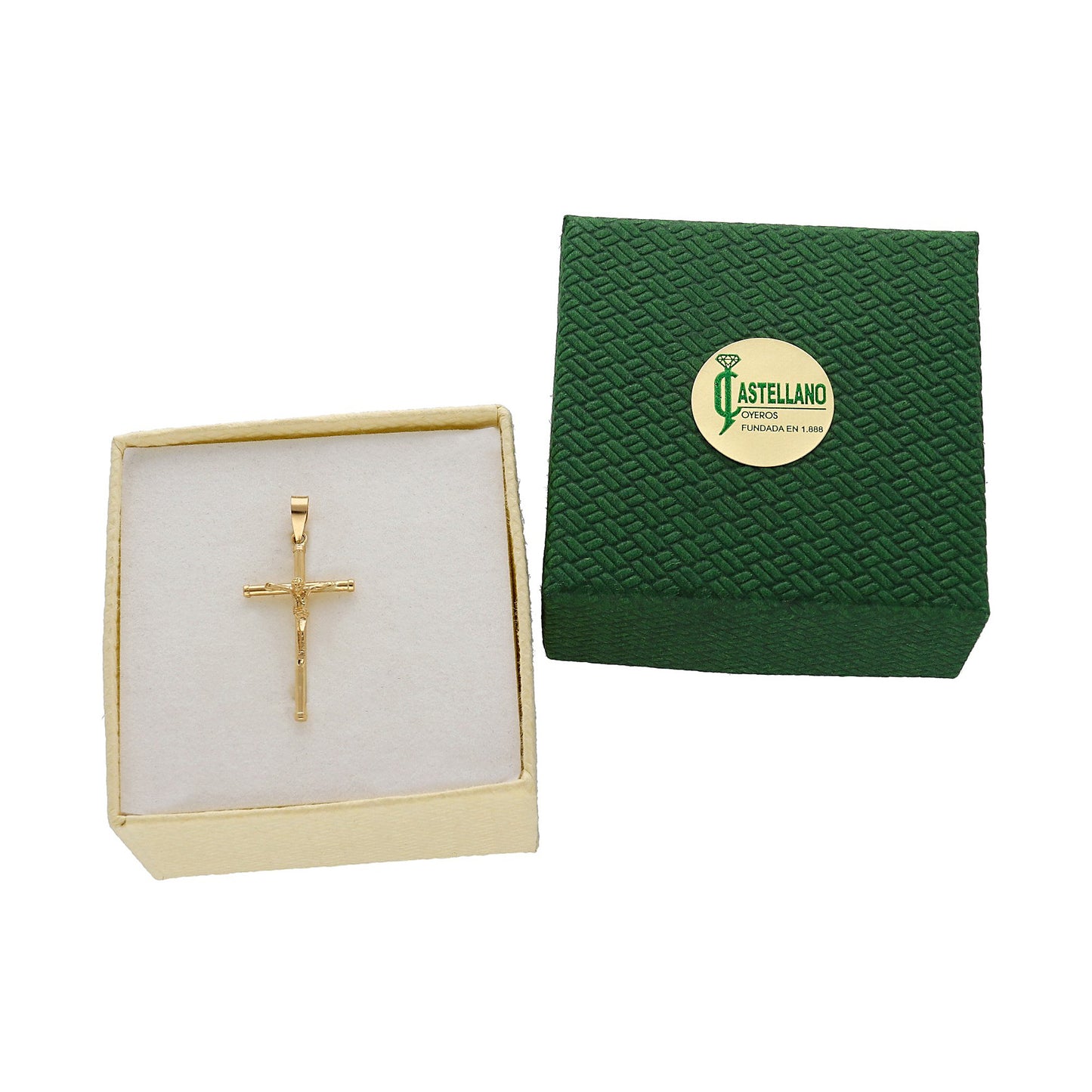 Cruz de Tubo con Remaches y Cristo Inri Mediana en Oro 18K