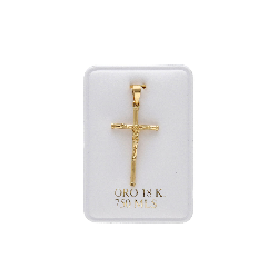 Cruz de Tubo con Remaches y Cristo Inri Mediana en Oro 18K