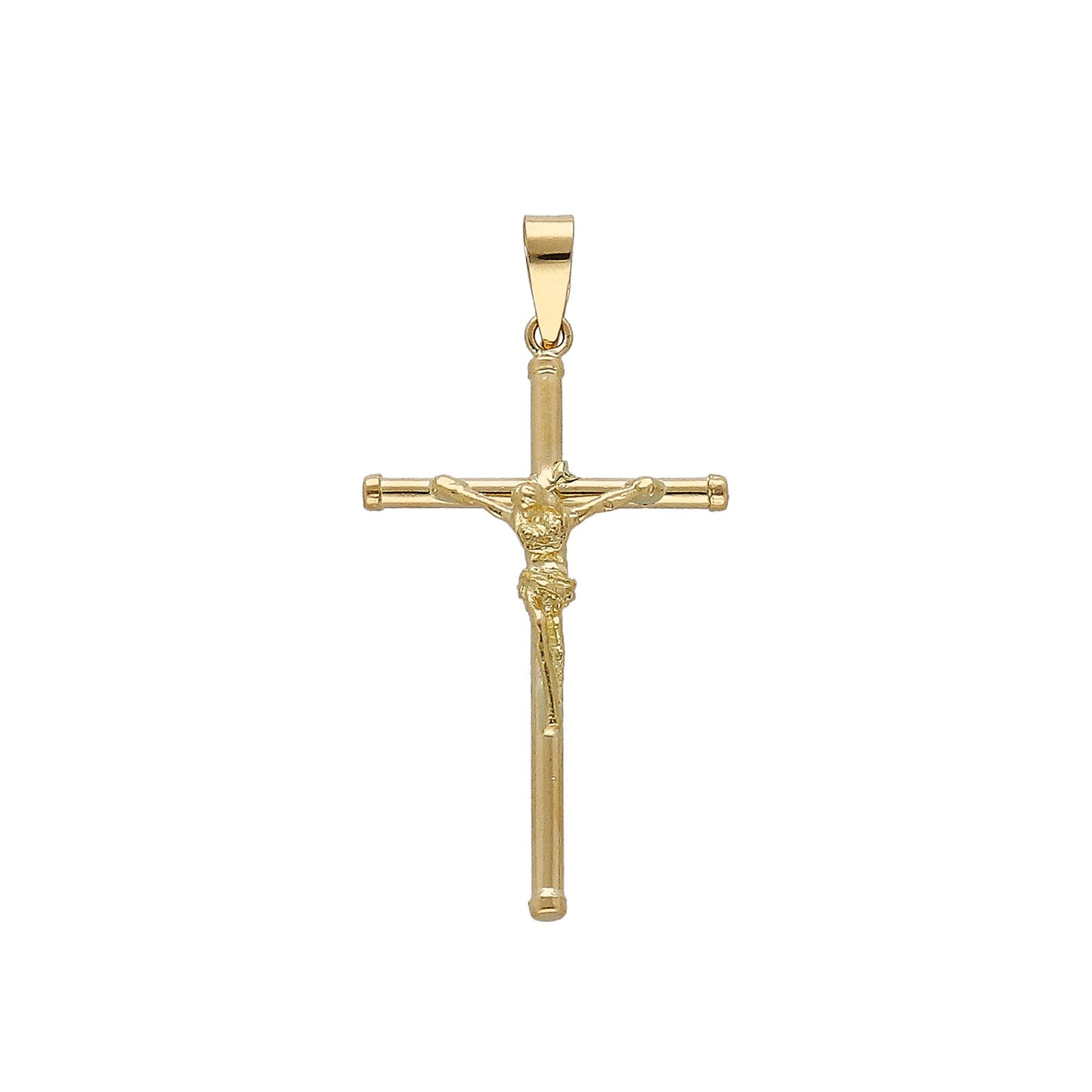 Cruz de Tubo con Remaches y Cristo Inri Grande en Oro 18K