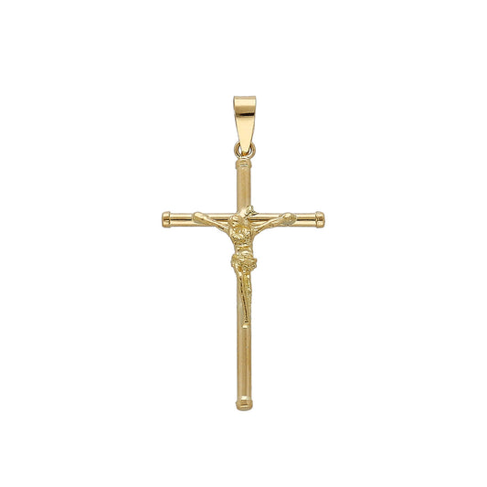 Cruz de Tubo con Remaches y Cristo Inri Grande en Oro 18K