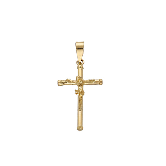 Cruz de Tubo con Remaches y Cristo Inri Pequeña en Oro 18K