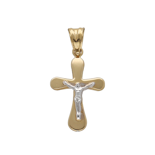 Cruz Bicolor Con Cristo Puntas Redondeada Oro 18K