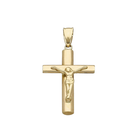 Cruz Plana de Palo Con Cristo Oro 18k