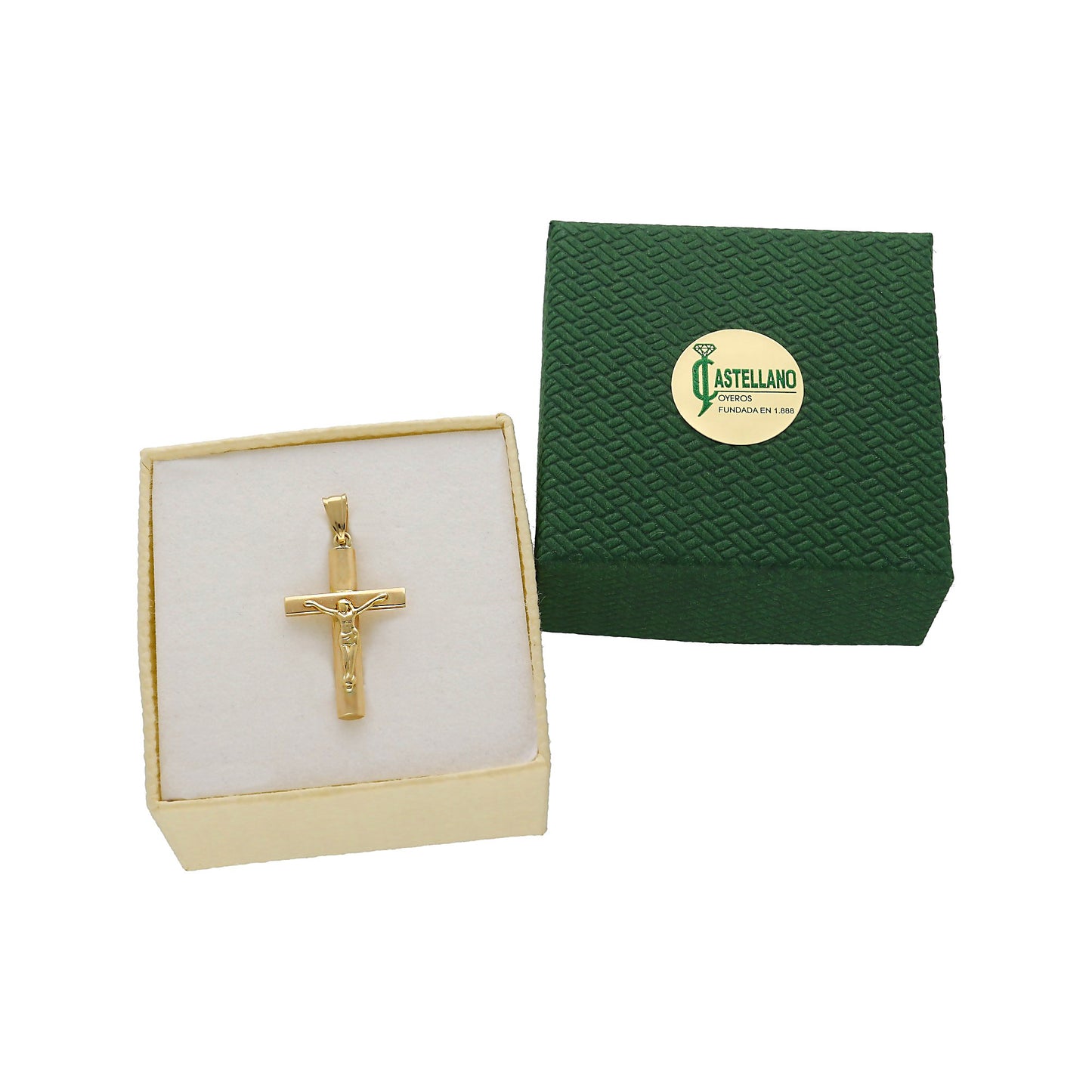 Cruz Plana de Palo Con Cristo Oro 18k