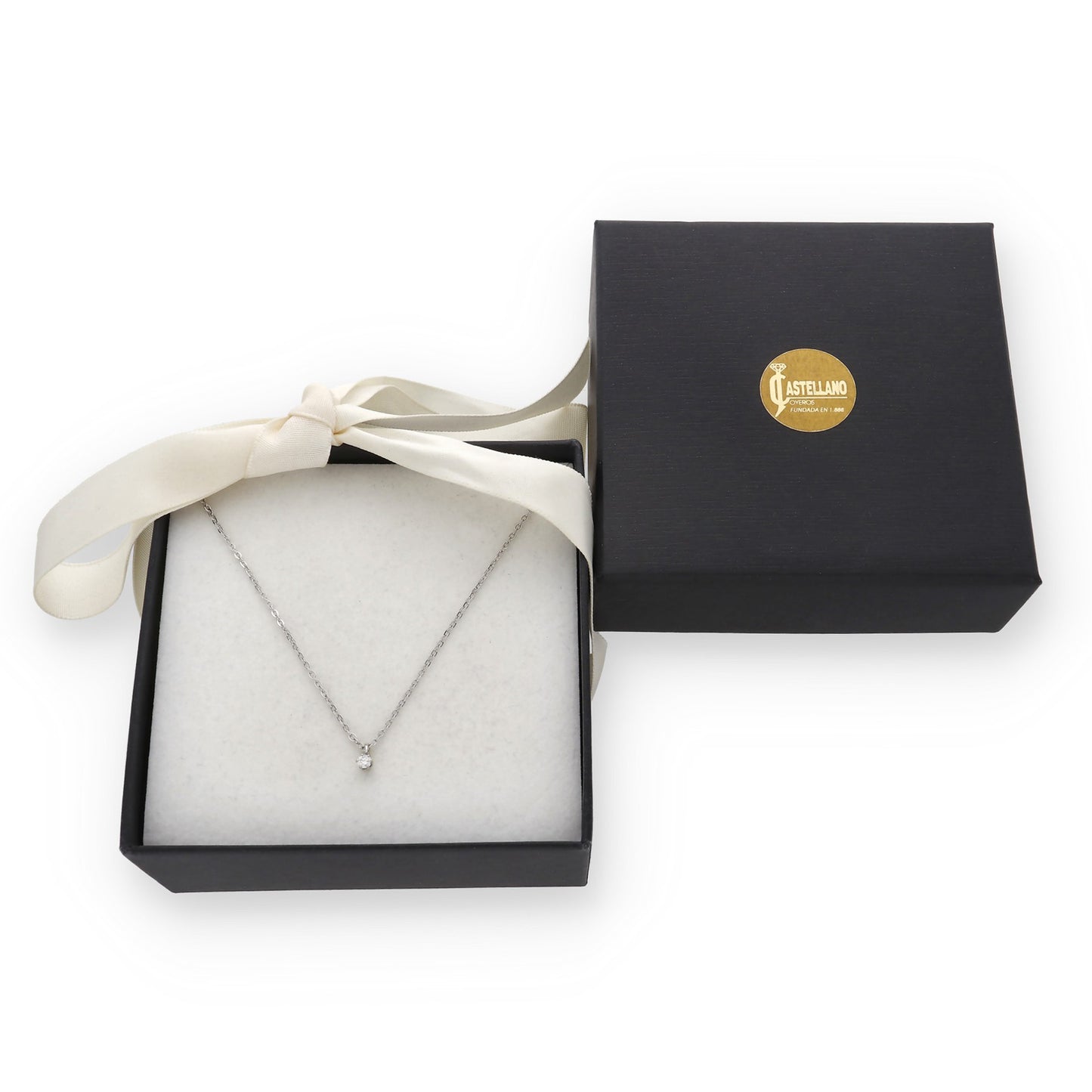 Collar con Colgante Luz en Oro Blanco 18K con Diamante en Garra