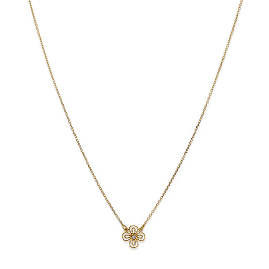 Gargantilla Flor Calada con Diamante central en Oro de Ley 18K
