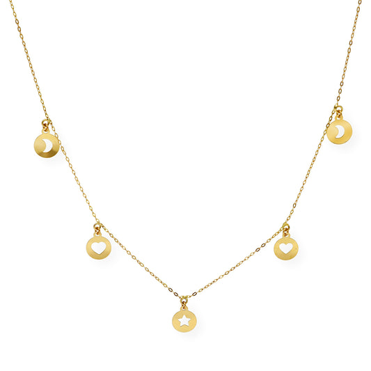 Gargantilla SuperPop en Oro 18k con Motivos de Lunas, Corazones y Estrella