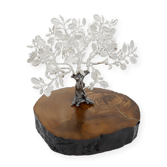 Encina Conmemorativa Personalizable Plateada con Base de Madera