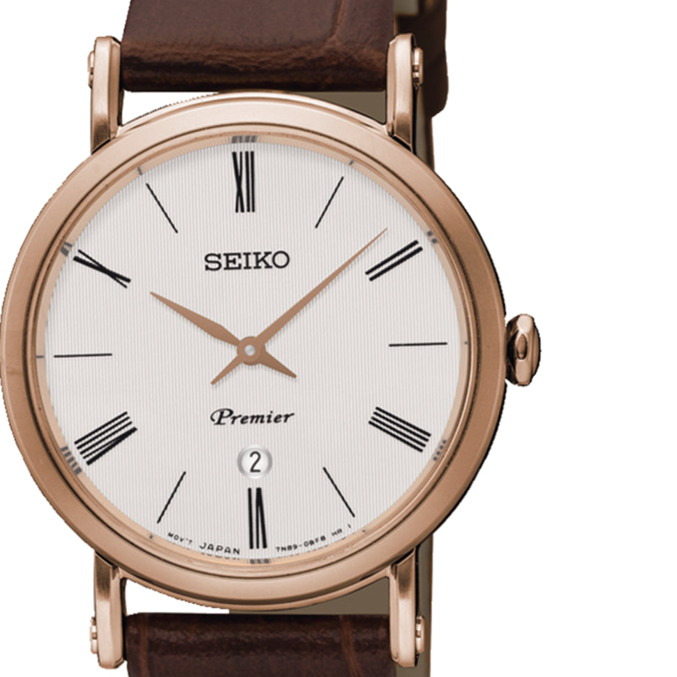 Reloj Seiko Premier Extraplano Cuarzo IP Rosé SXB436P1