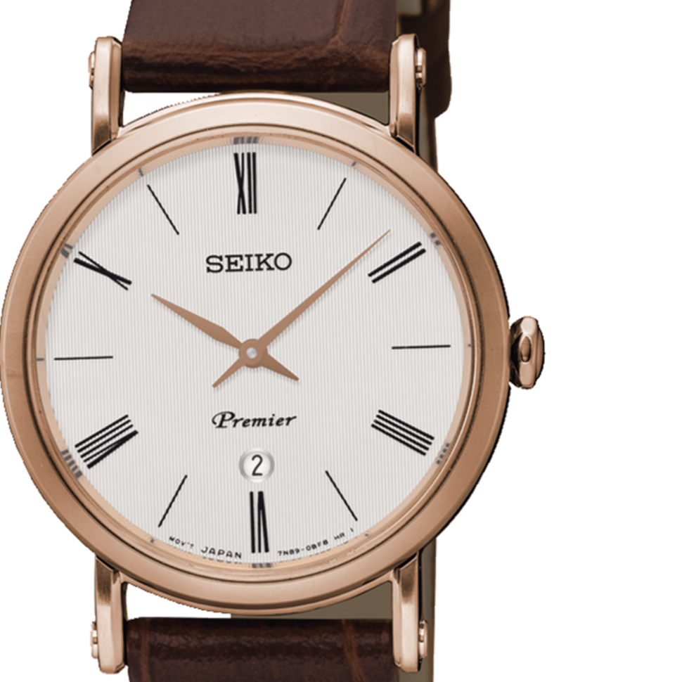 Reloj Seiko Premier Extraplano Cuarzo IP Rosé SXB436P1