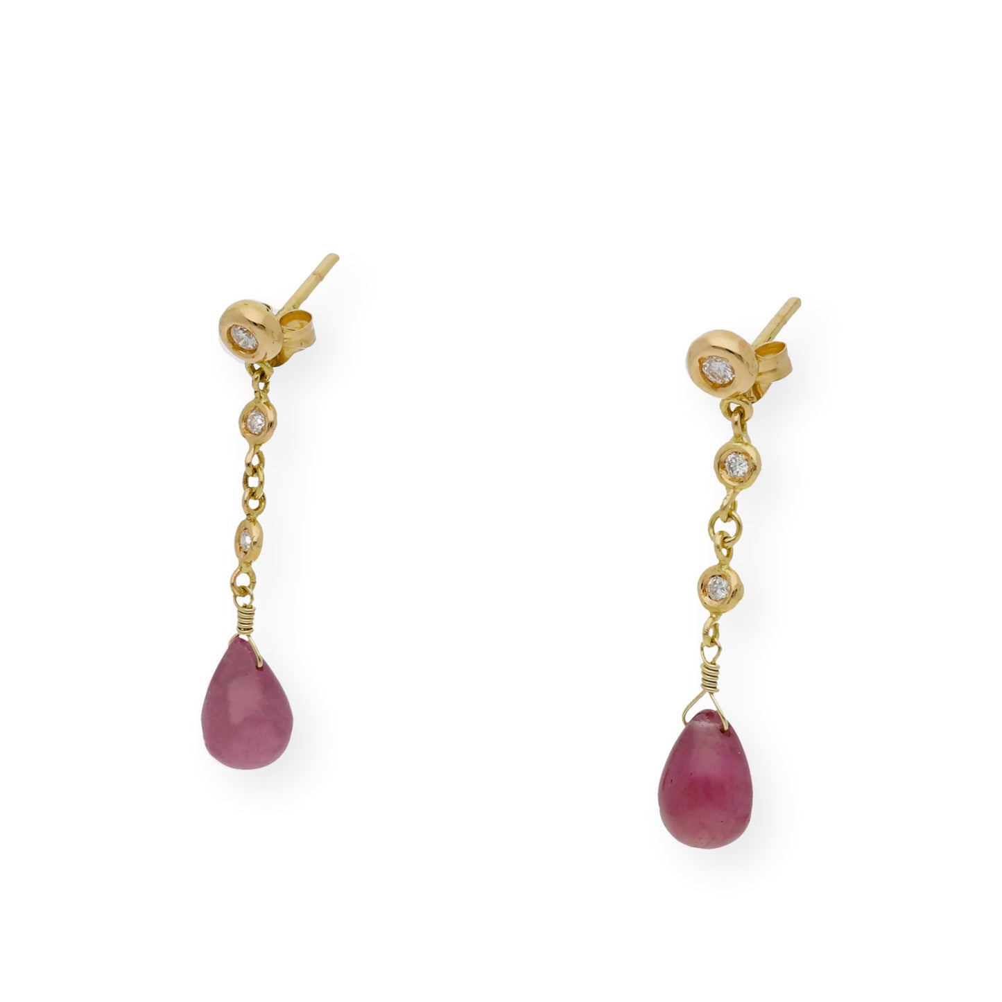 Pendientes Triadama en Oro de Ley 18K con Diamantes y Rubíes