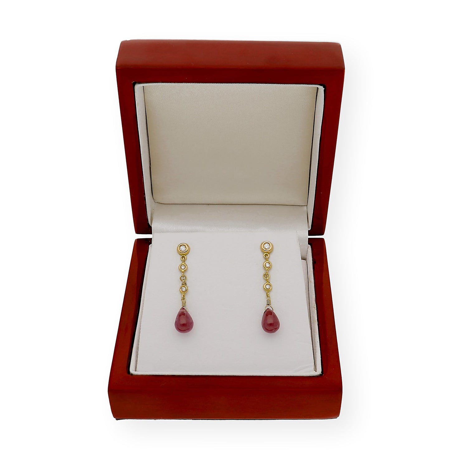 Pendientes Triadama en Oro de Ley 18K con Diamantes y Rubíes