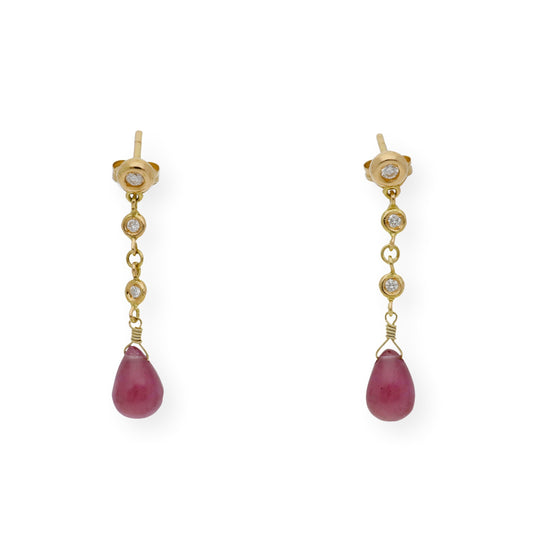 Pendientes Triadama en Oro de Ley 18K con Diamantes y Rubíes