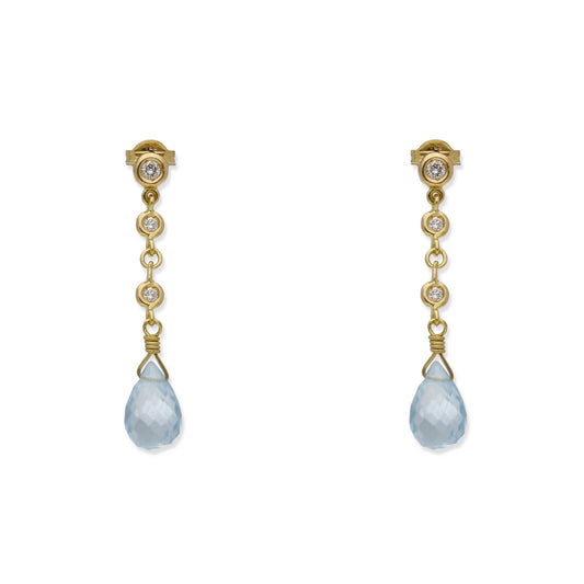 Pendientes Triadama en Oro de Ley 18K con Diamantes y Topacios Azules Facetados