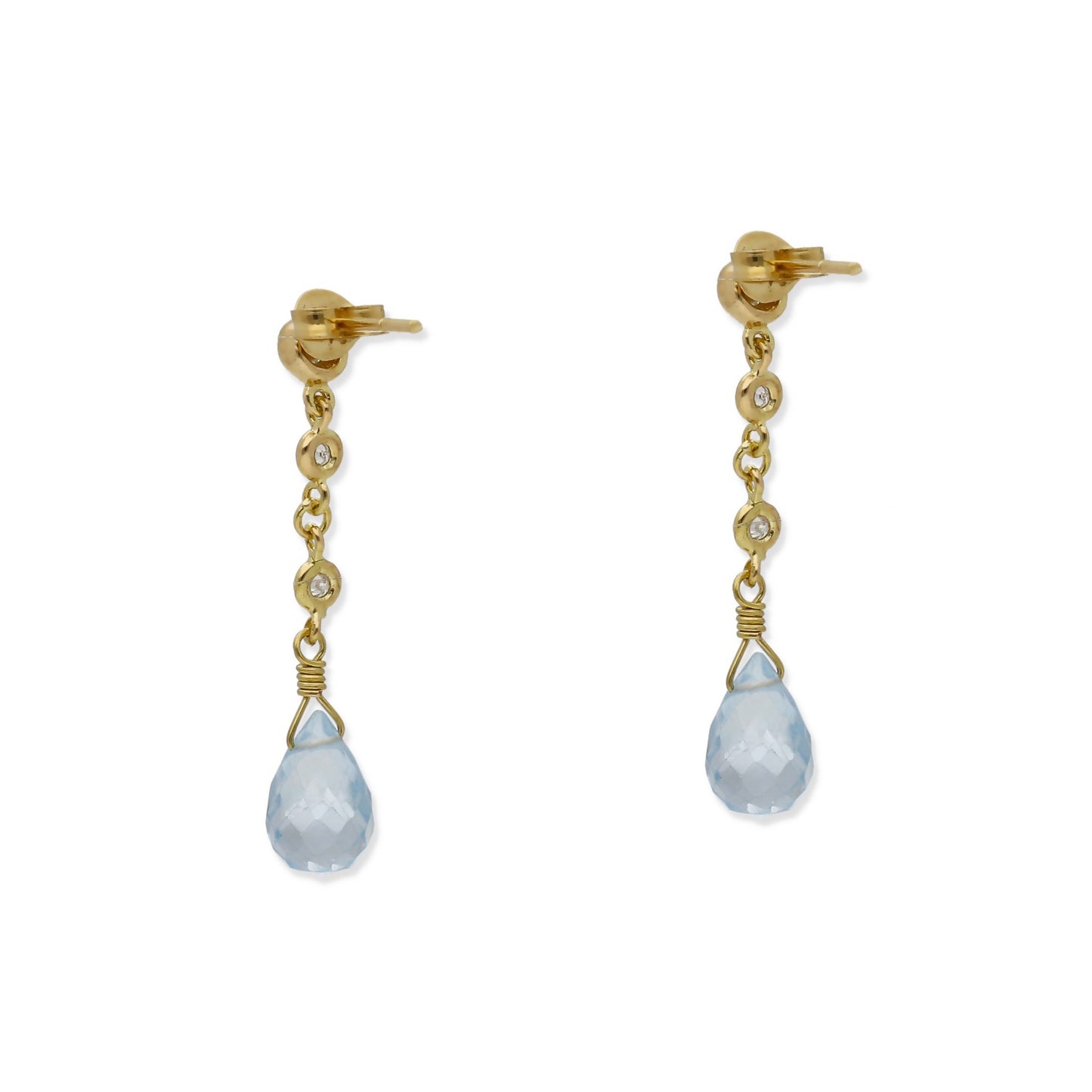 Pendientes Triadama en Oro de Ley 18K con Diamantes y Topacios Azules Facetados