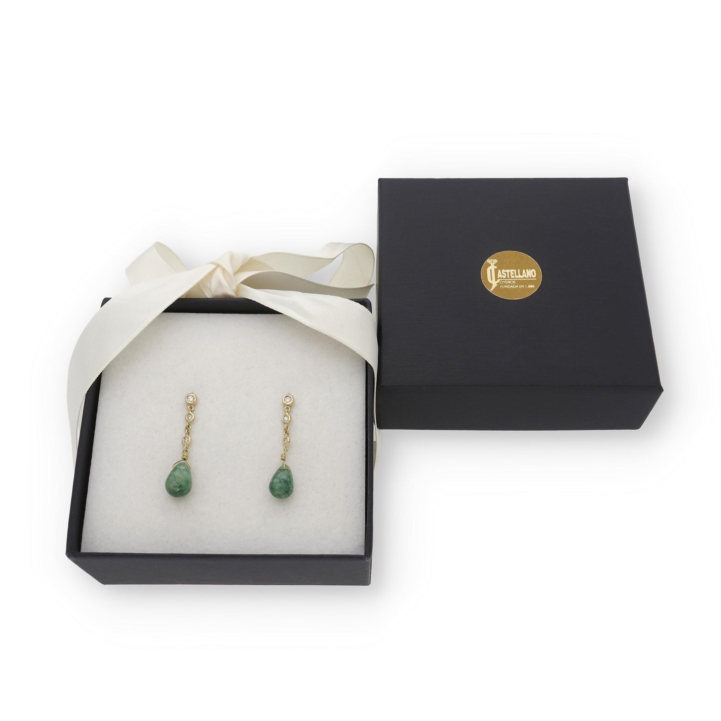 Pendientes Triadama en Oro de Ley 18K con Diamantes y Esmeraldas