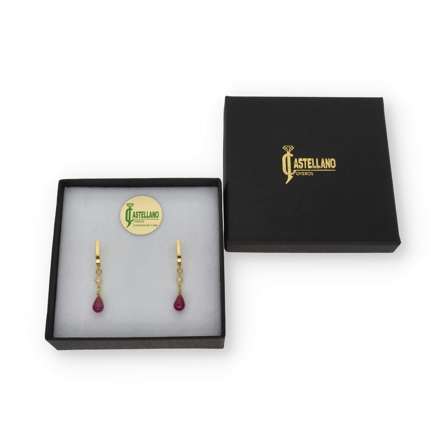 Pendientes Lota en Oro de Ley 18K con Diamantes y Rubíes